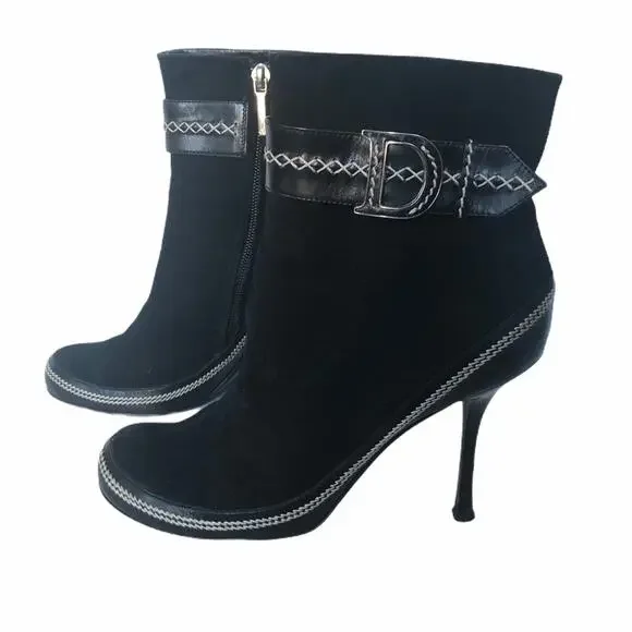 Christian Dior CD Suede Ankle Booties Black 37.5
